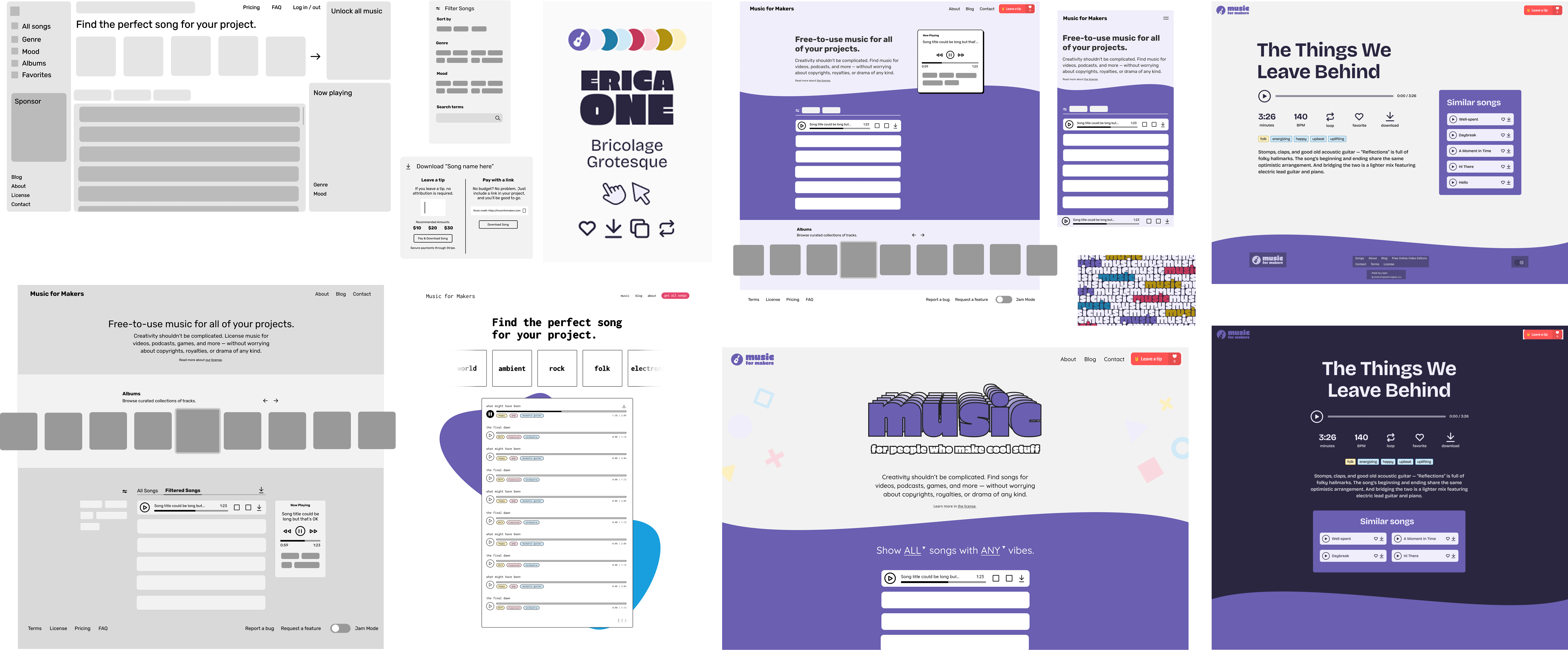Music for Makers brand wireframes